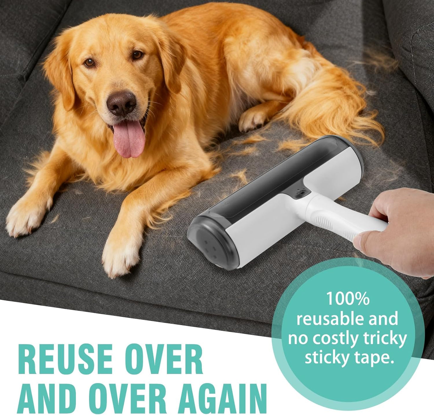Reusable Lint Roller for Pet Hair - Extra Sticky Washable Cat & Dog Hair Remover for Furniture, Couch, Carpet, and Car - Eco-Friendly Portable Fur Removal Tool, No Refills Needed. White.