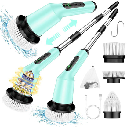 Electric Spin Scrubber for Cleaning Bathroom, Shower Scrubber Cordless Cleaning Brush with IPX7 Waterproof & 2 Speed, 3 Brush Heads, Bathroom Cleaning Supplies for Shower Tub Kitchen Tile Toilet White