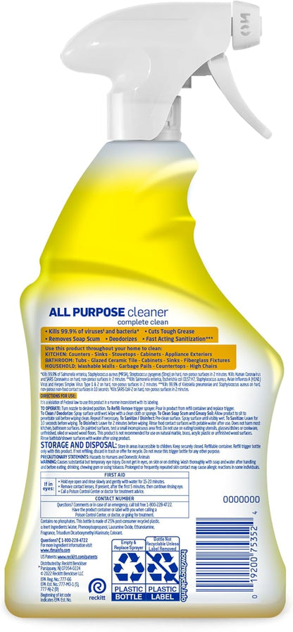 Lysol All Purpose Cleaner Spray, Multi-Purpose Disinfecting Spray, Kitchen & Bathroom Cleaner, Lemon Breeze, Lavender, Mango 32oz (Pack of 4)