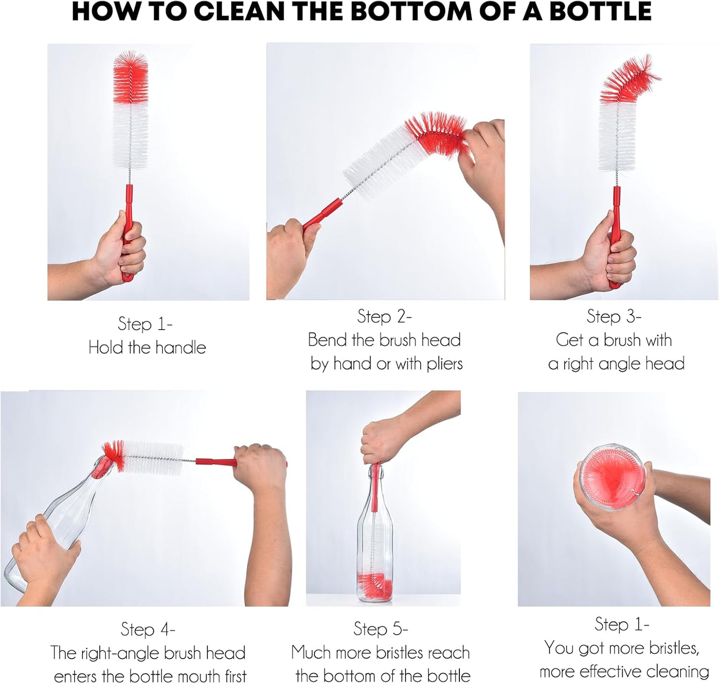 3-Pack Long Bottle Cleaning Brush for Narrow Neck Beer, Wine, Flask, Thermos, Sportwell, Pitcher, Brewing Bottle Cleaner, 16 Inches