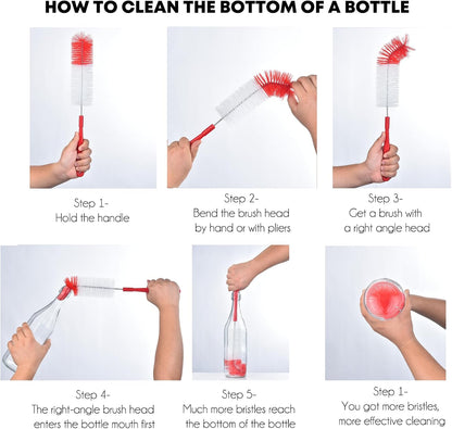 3-Pack Long Bottle Cleaning Brush for Narrow Neck Beer, Wine, Flask, Thermos, Sportwell, Pitcher, Brewing Bottle Cleaner, 16 Inches