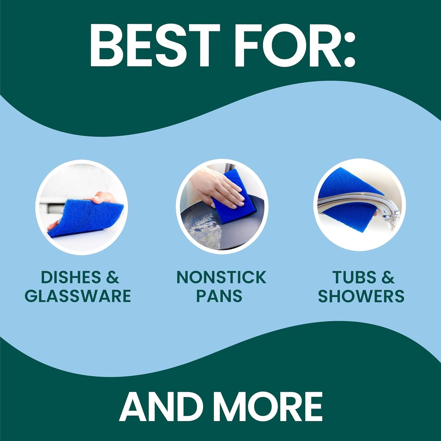 Scotch-Brite Zero Scratch Scouring Pad, Effective + Gentle Dish Scrubber for Household Cleaning, 3 Scrub Pads for Dishes, Nonstick Pots and Pans, Glass, Tubs, Showers, Reusable & Durable