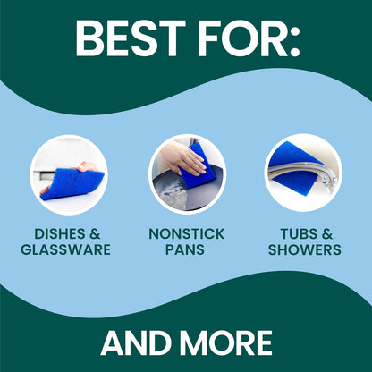 Scotch-Brite Zero Scratch Scouring Pad, Effective + Gentle Dish Scrubber for Household Cleaning, 3 Scrub Pads for Dishes, Nonstick Pots and Pans, Glass, Tubs, Showers, Reusable & Durable