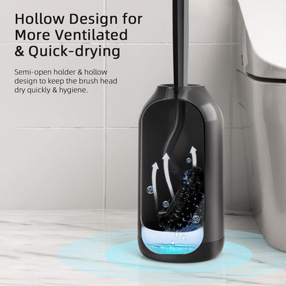 HAMITOR Toilet Bowl Brush Holder Set: Bathroom Deep Cleaning Toilet Cleaner Scrubber Under Rim with Curved Bristle for Dead Corner Clean - Hidden Rv Toilet Decorative Accessories with Caddy- White