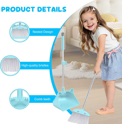 Mini Broom with Dustpan for Kids, 28-in Handle Kids Broom and Dustpan Set for Toddlers Cat-Shaped Children Broom and Cleaning Set Boys Girls Small Housekeeping Helper Set, Pink