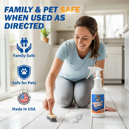 The Professional Grout Cleaner for Tile Floors, Acid-Free Floor Gel Cleaner Cleaning Solution for Tile, Marble, Porcelain & Stone, Deep-Clean Flooring Products Made in USA, Spray, 32 Oz