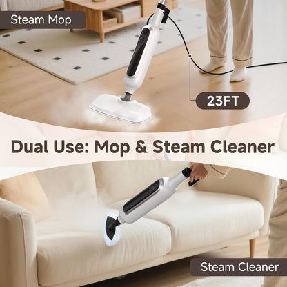12-in-1 Steam Mop, Detachable Handheld Steam Cleaner for Home, 23FT Cord, 3 Steam Modes & LED Display, Steam Mops for Floor Cleaning, Bathroom, Windows, Sofas, Clothes, Tile Grout, Carpets, Furniture