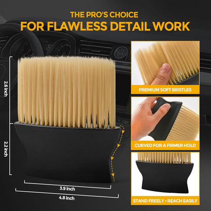 7PCS Car Detailing Brush Kit - Ultra Soft Boars Hair Car Interior Detailing Brushes, Includes 4 Different Brushes, Multi-use for Cleaning Interior or Exterior - Perfect Car Accessory Gift