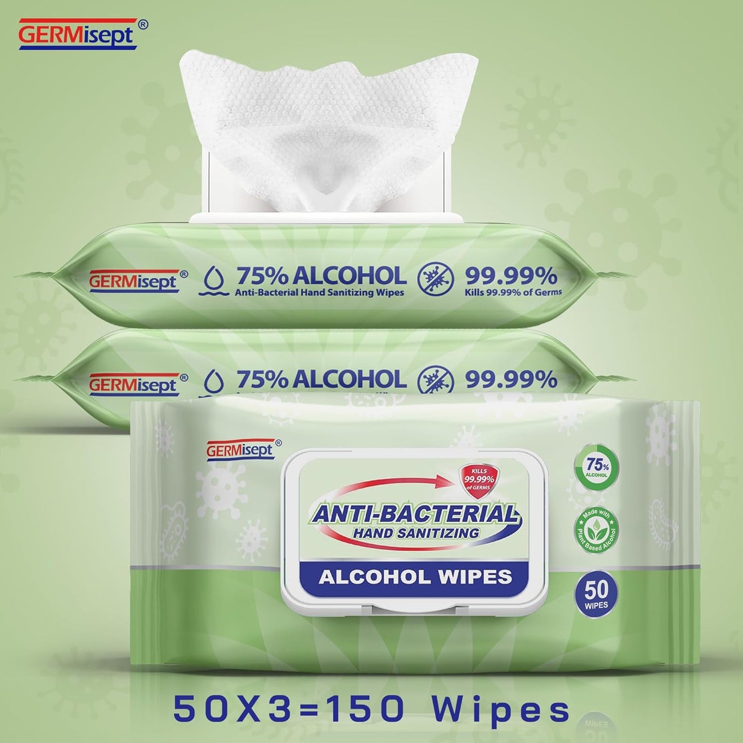 Advanced 75% Alcohol Antiseptic Hand Sanitizer Multipurpose Wipes (50 Count X 4 packs = 200 Wipes)