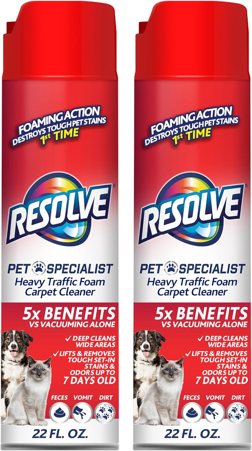 Pet Specialist Heavy Traffic Foam Carpet Cleaner, Pet Stain & Odor Remover, 22 oz Cans, 2 Pack