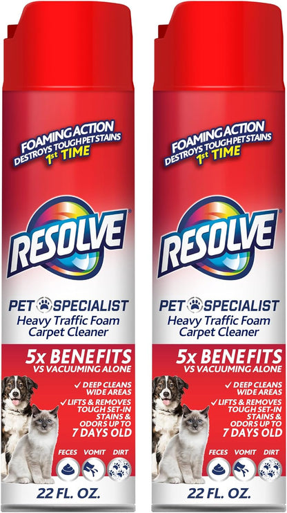 Pet Specialist Heavy Traffic Foam Carpet Cleaner, Pet Stain & Odor Remover, 22 oz Cans, 2 Pack