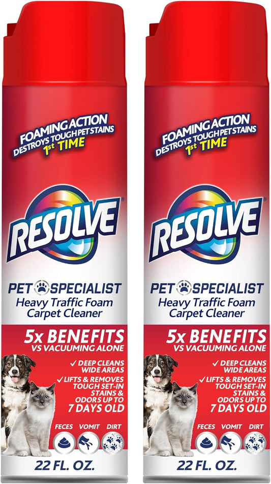 Pet Specialist Heavy Traffic Foam Carpet Cleaner, Pet Stain & Odor Remover, 22 oz Cans, 2 Pack