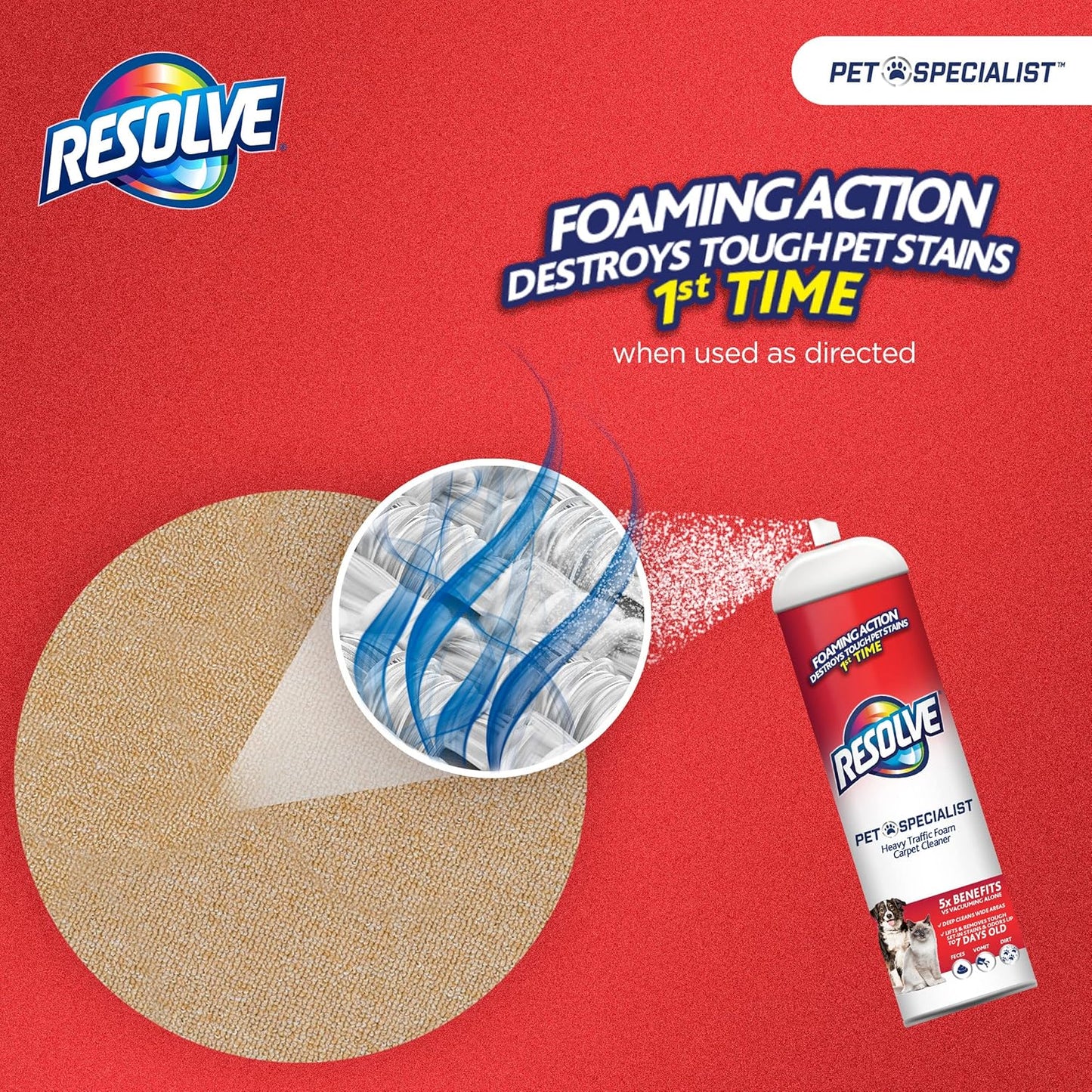 Pet Specialist Heavy Traffic Foam Carpet Cleaner, Pet Stain & Odor Remover, 22 oz Cans, 2 Pack