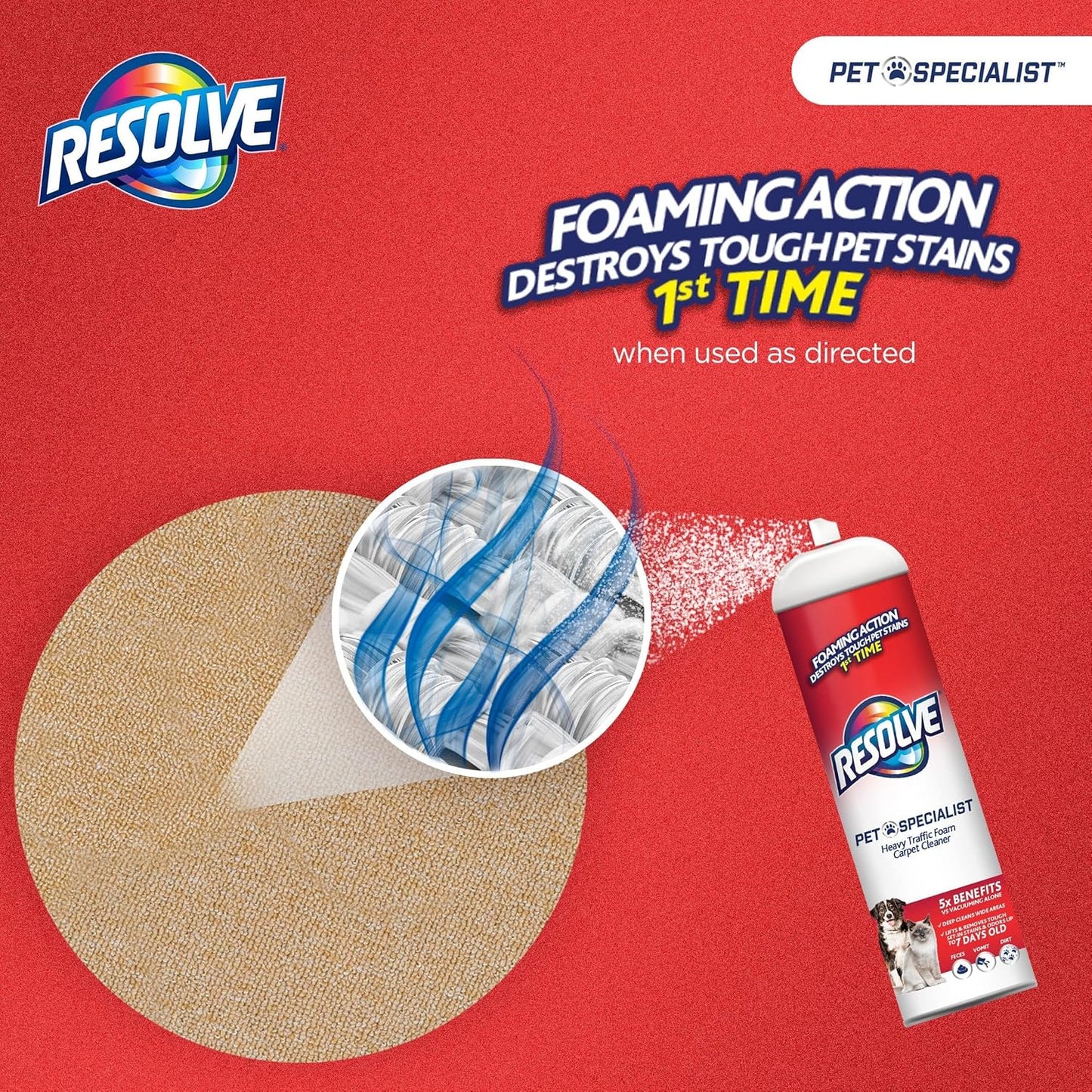 Pet Specialist Heavy Traffic Foam Carpet Cleaner, Pet Stain & Odor Remover, 22 oz Cans, 2 Pack