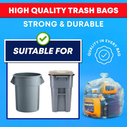55 Gallon Clear Trash Bags, (50 Bags w/Ties) Large Clear Plastic Recycling Garbage Bags