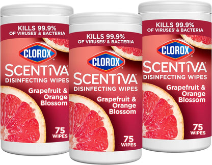 Clorox Scentiva Disinfecting Wipes, Grapefruit and Orange Blossom, Antibacterial, 75 Count