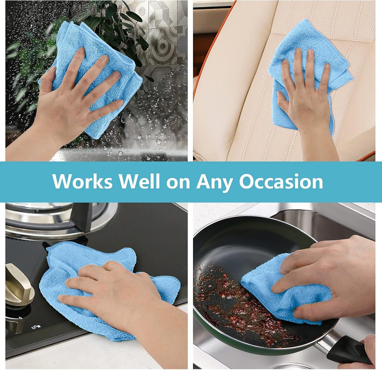 HOMEXCEL Microfiber Cleaning Cloth 210GSM, Pack of 12, Size:11.5" x 11.5", Ultra-Soft, High-Density Non-Abrasive Cleaning Towels for Cars, Glass, Kitchen, Reusable Rags, Blue/Green/Yellow/Pink