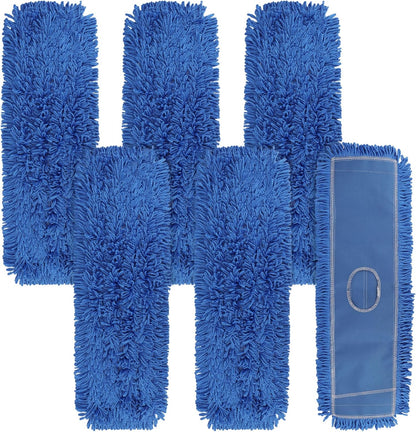 3 Pack 24 Inch Microfiber Dust Mop Head, Medium Washable Commercial Sweeper and Janitorial, Blue