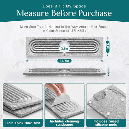 Eormoe Faucet Mat for Kitchen Sink – Diatomite Stone Drying Mat & Sink Protectors, Prevent Moisture – Sink Splash Guard Water-Absorbing Stone Tray for Bathroom Counter (Light Grey, 23.6" x 3.9")