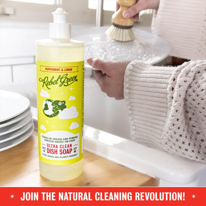 Rebel Green Super Deluxe Dish Soap - Natural Kitchen Dish Detergent - Gentle Dish Liquid Scented with Peppermint & Lemon - (1 Gallon Refill Bottle)