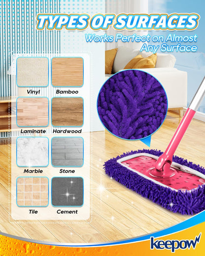 KEEPOW Reusable Microfiber Mop Pads Compatible with Swiffer Sweeper, Dry Sweeping Cloths, Washable Wet Mopping Cloth Refills for Hardwood Floor Cleaning, 6 Pack