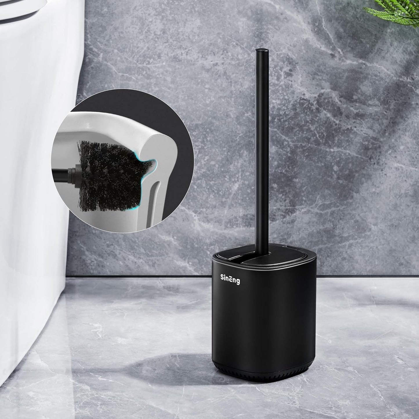 Toilet Brush Holder Set Toilet Bowl Brush Stainless Steel Automatic Open lid Toilet Bowl Cleaner Brush with Durable Bristle Head Toilet Cleaning Brush for Bathroom