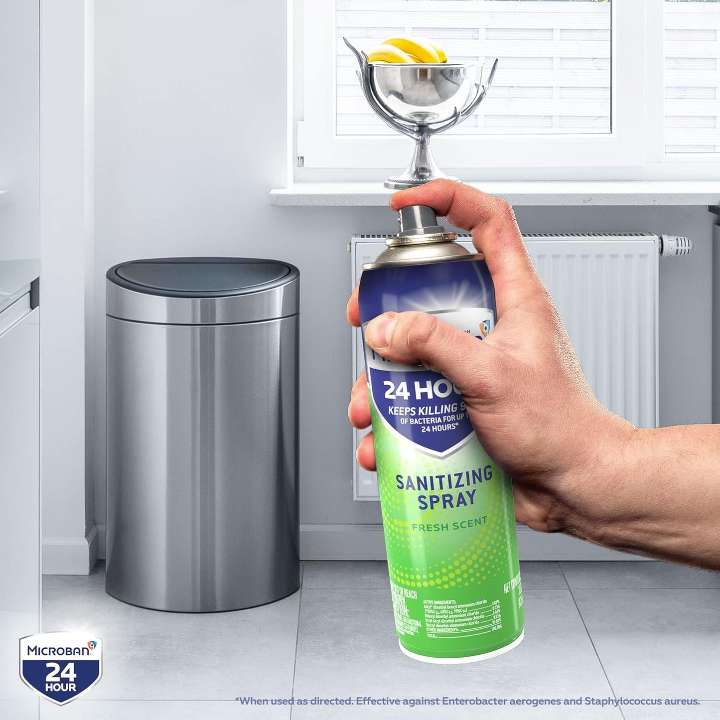 MICROBAN Sanitizing Spray, 15 oz., 2 Pack, Fresh Scent, Disinfects, Sanitizes, Eliminates Odors, and Keeps Killing 99.9% of Bacteria on Hard, Non-Porous Surfaces in Home for up to 24 Hours