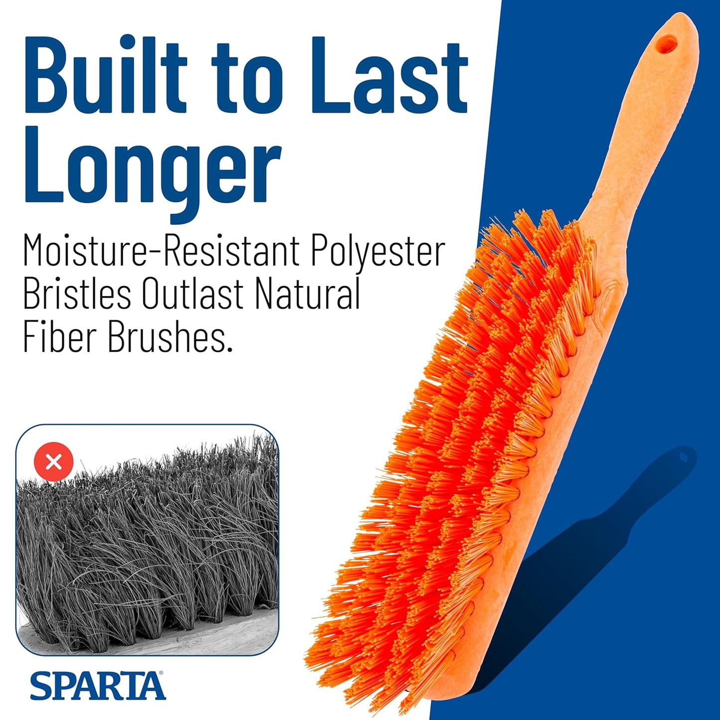 SPARTA Handheld Soft Counter Brush 8 Inch Bristle Span, Multi-Use Dust Brush with 5 Inch Handle for Tables, Countertops, and Delicate Surfaces, Polyester, Orange