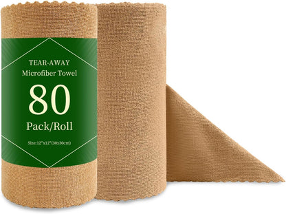 80 Pack Microfiber Cleaning Cloth Roll Reusable Paper Towels 12"x12" Tear Away Cloth, Microfiber Towels for Cars, Wash Cloths, Lint Free Dark Grey Rags for House, Kitchen,Window,Cleaning Supplies