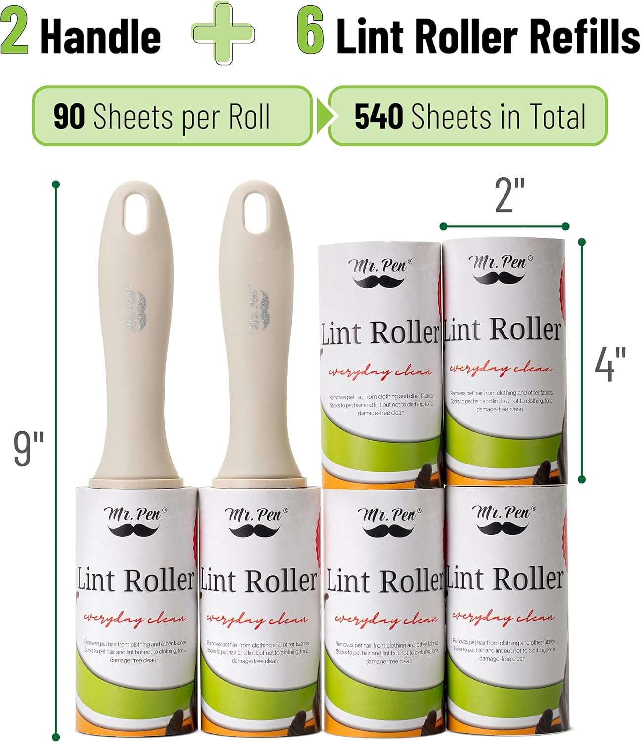 Mr. Pen- Lint Rollers, 1 Handle with 3 Refills, 270 Sheets, Extra Sticky Lint Remover for Clothes, Lint Roller for Pet Hair, Pet Hair Roller, Sticky Roller, Lint Roller for Clothes, Lint Removers