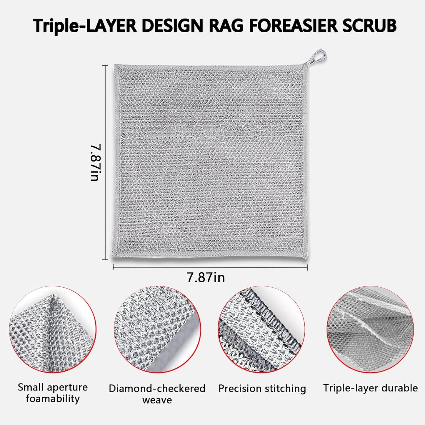 Upgraded 3-Layer Metal Dish Scrubber-6Pcs, No Scratches, Odor-Free, Multi-Purpose Stainless Steel Scouring Pad for Kitchen Cleaning – Dry & Wet Use, for Dishes, Cookware, Sinks, Stove Tops (6PCS)