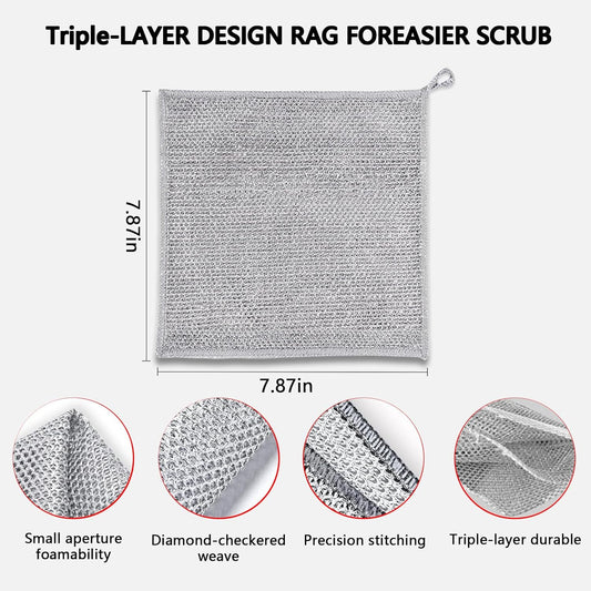 Upgraded 3-Layer Metal Dish Scrubber-6Pcs, No Scratches, Odor-Free, Multi-Purpose Stainless Steel Scouring Pad for Kitchen Cleaning – Dry & Wet Use, for Dishes, Cookware, Sinks, Stove Tops (6PCS)