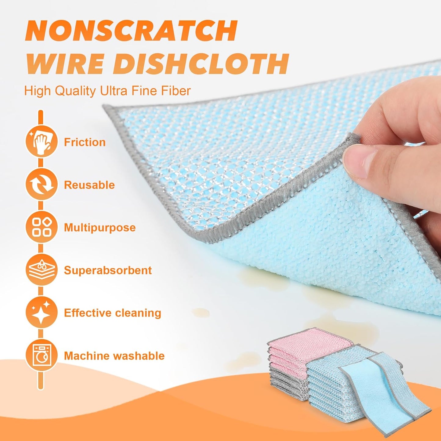 12Pack Multipurpose Wire Dishwashing Rags, Upgrade Non Scratch Wire Dishcloth, Silver Mesh Dish Cloths, Reusable Metal Mesh Cleaning Cloths, Steel Scrub Rags for Kitchen/Stove/Oven/Bath