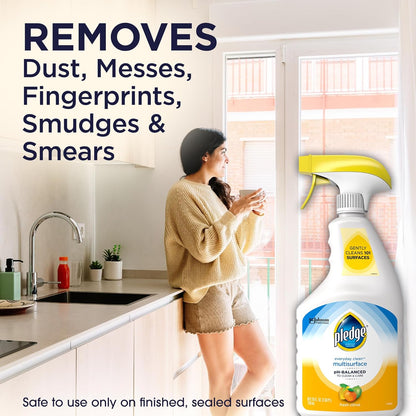 Pledge pH-Balanced Multisurface Cleaner Spray for Everyday Care, Fresh Citrus Scent, 25oz (Pack of 3)