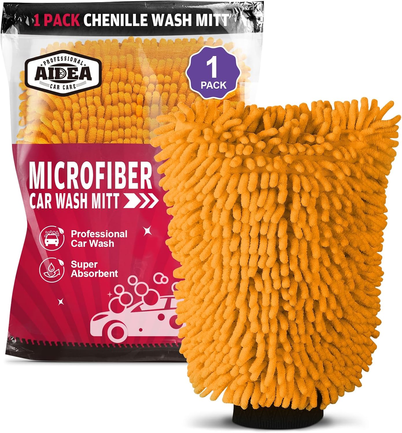 AIDEA Car Wash Mitt Microfiber, 2PK Scratch Free Lint-Free, Premium Chenille Microfiber Mitt Car Wash Brush, Green, Regular Size 7.12''X10.14''