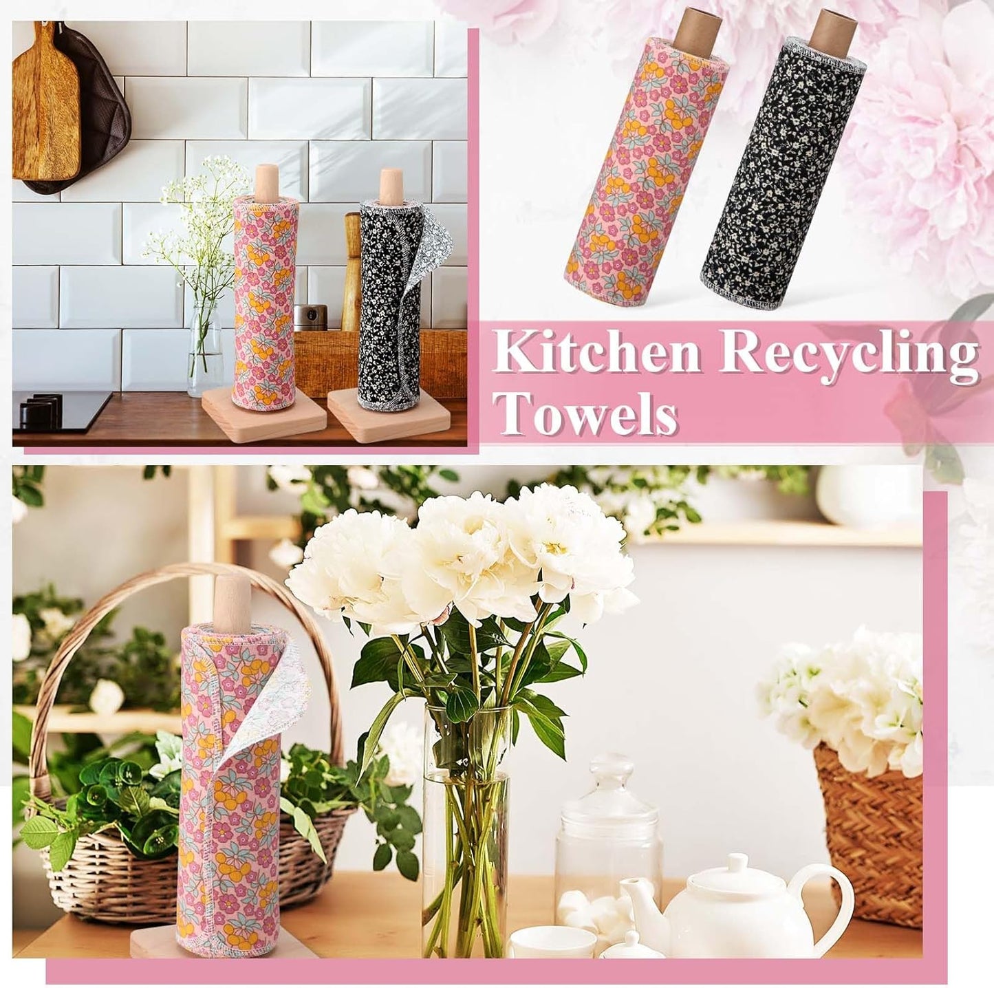Redbaker 50 Pcs Reusable Paper Towels Paperless Reusable Cotton Cloths Toilet Absorbent Washable Paper Towels with Roll Kitchen Dishcloth for Kitchen Paperless Dishcloths(Stripe)