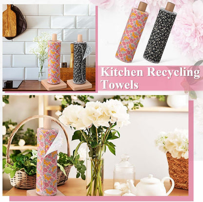 Redbaker 50 Pcs Reusable Paper Towels Paperless Reusable Cotton Cloths Toilet Absorbent Washable Paper Towels with Roll Kitchen Dishcloth for Kitchen Paperless Dishcloths(Stripe)