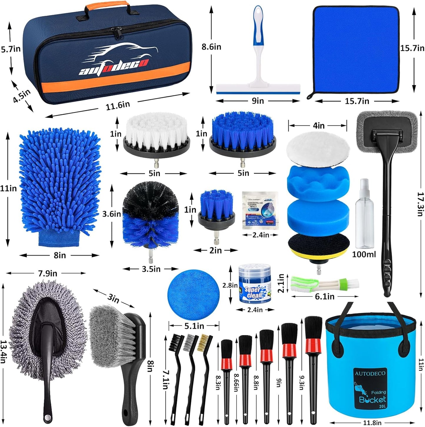 37Pcs Car Detailing Brush Set, Car Detailing Kit, Auto Detailing Drill Brush Set, Car Detailing Brushes, Car Wash Cleaning Tools Kit with Car Vacuum for Interior, Exterior, Wheels, Blue