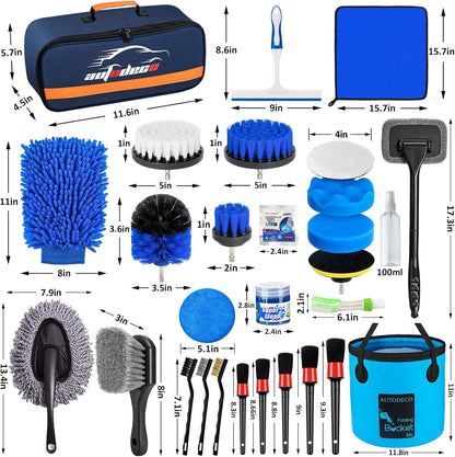 37Pcs Car Detailing Brush Set, Car Detailing Kit, Auto Detailing Drill Brush Set, Car Detailing Brushes, Car Wash Cleaning Tools Kit with Car Vacuum for Interior, Exterior, Wheels, Blue