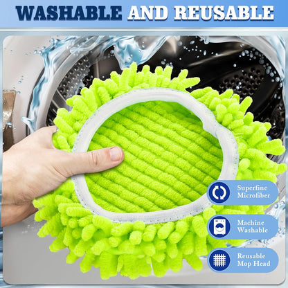 4 Packs Spin Mop Replacement Heads Compatible with Ocedar RinseClean 2-Tank System, 30-58" Mop Handle,Mop Scrub Brush and Base Combo Set,Mopping Refills Easy to Replace and Cleaning