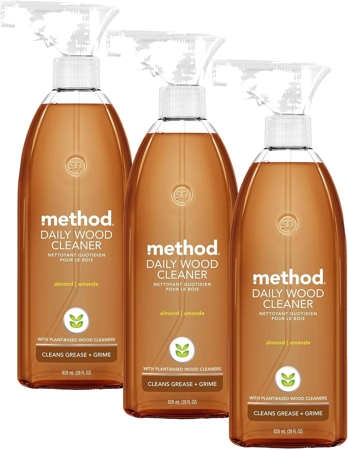 Method Daily Wood Cleaner, Almond, Cleans Shelves, Tables and Other Wooden Surfaces While Removing Dust & Grime, 28 oz Spray Bottles, (Pack of 1)