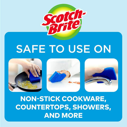 Scotch-Brite Zero Scratch Scrub Sponge, 3 Kitchen Sponges for Cleaning Around the Home, Bathroom & More, Effective + Gentle Dish Scrubber, Best for Nonstick Pots and Pans, Safe on Most Surfaces