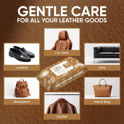 Air Jungles 3in1 Leather Cleaner Wipes 70 Count (Pack of 3), Extra Large 8" x 10" Size, Clean Condition Protect Wipes for Vinyl and Leather Apparel Furniture Auto Car Interior Shoes Boots Bags