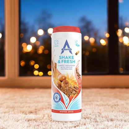 Astonish 350g Shake Fresh Lemon Sparkle Carpet Powder Odor Remover - Pet Smell Deodorizer, Vacuum Safe Citrus Scent, Dry Floor Cleaner, Room Refresher, Home Fragrance, Easy to Use Powder
