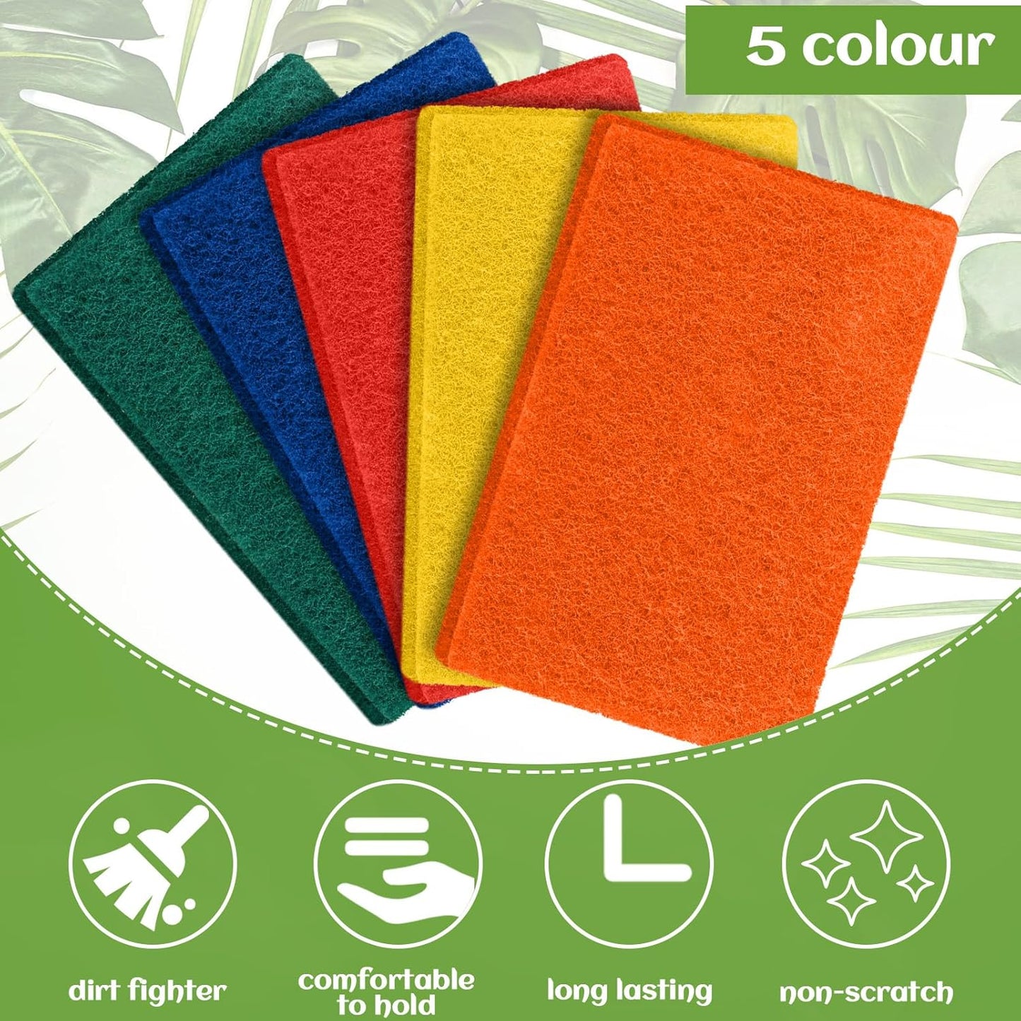 Hoolerry 100 Pcs Heavy Duty Scouring Pads Non Scratch Household Scrub Pads for Cleaning Reusable Pan Scrubber Anti Grease Scrubbing Pads for Dish Kitchen Metal Grills, 4.3 x 3 x 0.3 in (Green)