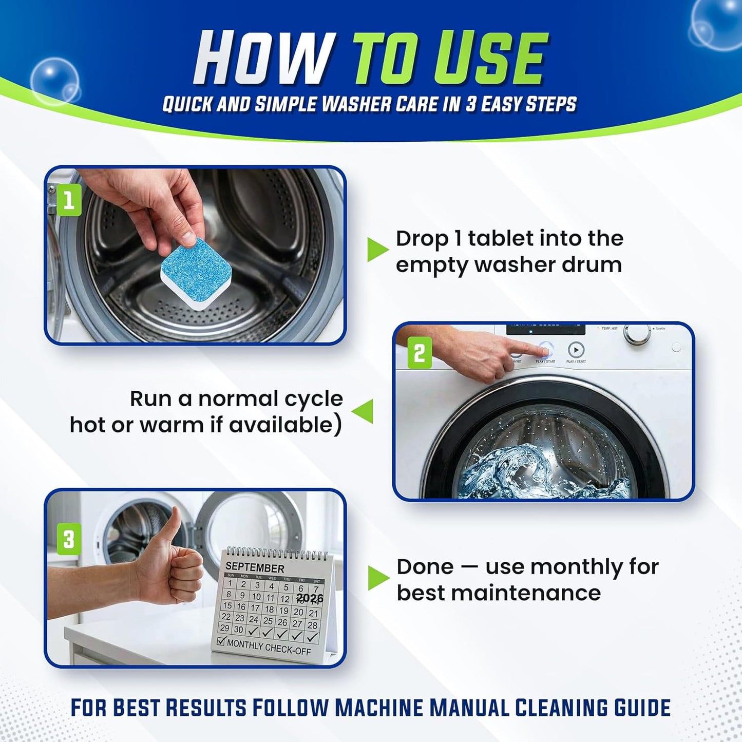 True Fresh Washing Machine Cleaner Effervescent Tablets, 25 Solid Deep Cleaning Tablet, Finally Clean All Wash Machines Including HE Front Loader Top Load, No more Stinky Grimy Washer tub