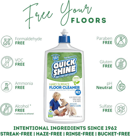 Quick Shine Hard Surface Pet Floor Cleaner 27 oz, 6Pk | Ready to Use, Removes Dirt, Streak Free, No Rinse | Hardwood, Laminate, Luxury Vinyl Plank LVT, & Tile | Safer for Kids, Pets & Our Environment
