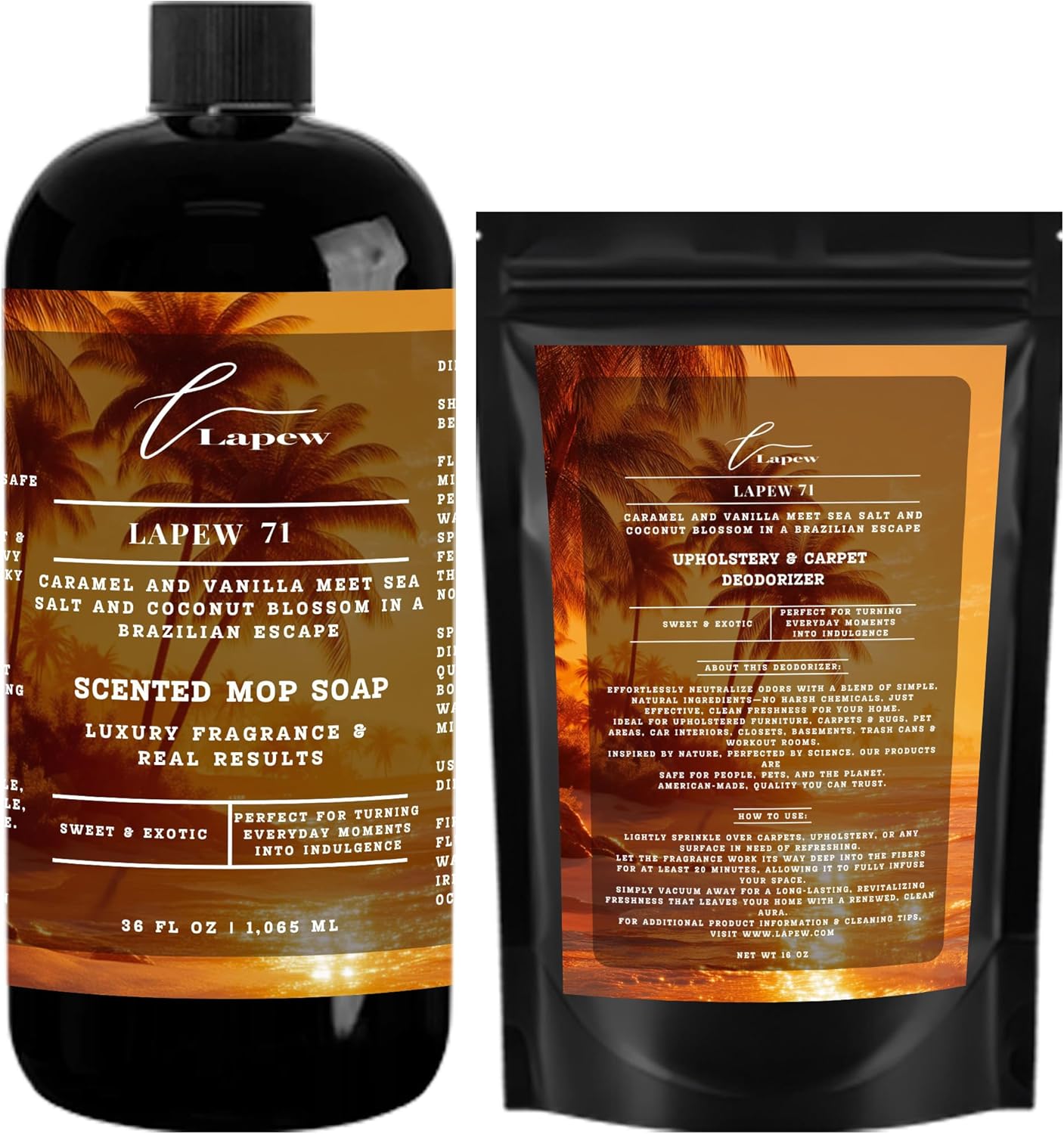 Lapew Black Sea Scented Cleaning Bundle | Carpet Deodorizer Powder (16 oz) & Mop Soap Concentrate (36 oz) | Pet-Friendly Odor Eliminator - Colors B