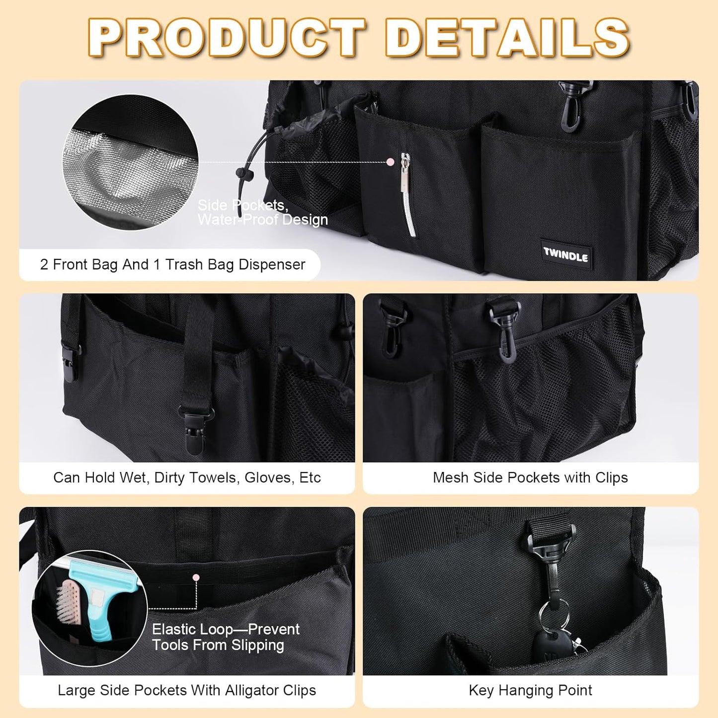 Extra-Large Wearable Cleaning Caddy With Detachable Divider,Cleaning Caddy For Cleaning Supplies Large Cleaning Supply Caddy With Adjustable Shoulder Strap & Waist Belt For Cleaners