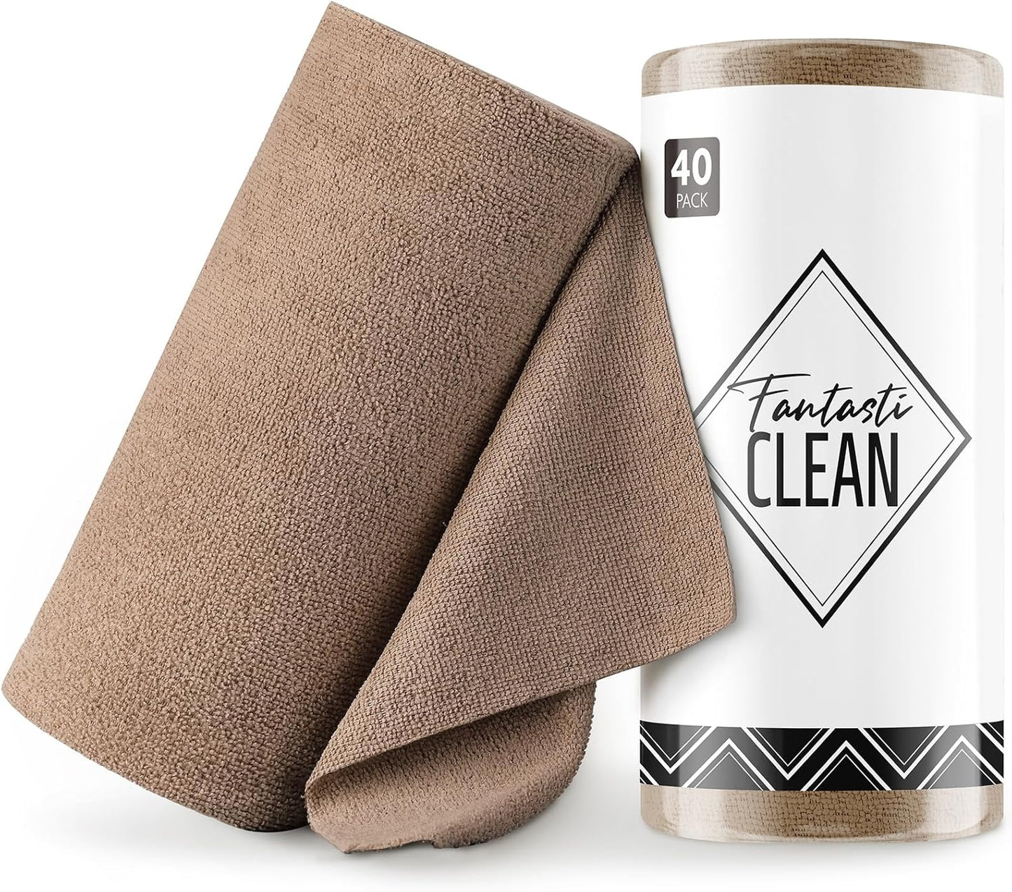 Fantasticlean Microfiber Cleaning Cloth Roll -40 Pack, Tear Away Microfiber Towels, 12" x 12", Reusable, Washable, Scratch Free, Ultra Absorbent Dishcloth for All-Around Cleaning Supplies (White)